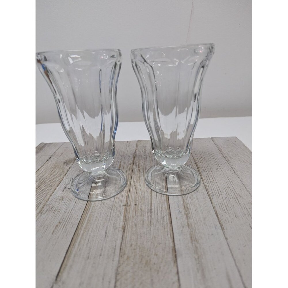 Set of 2 Glass Clear Fountainware Sundae Soda Footed Tumbler Unmarked